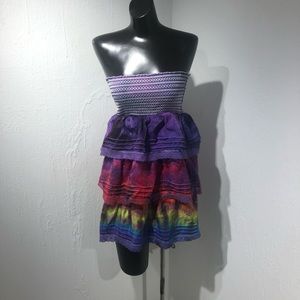 Tie Dye Rainbow Strapless Dress Mustard Seed Sz Sm Upcycled Purple